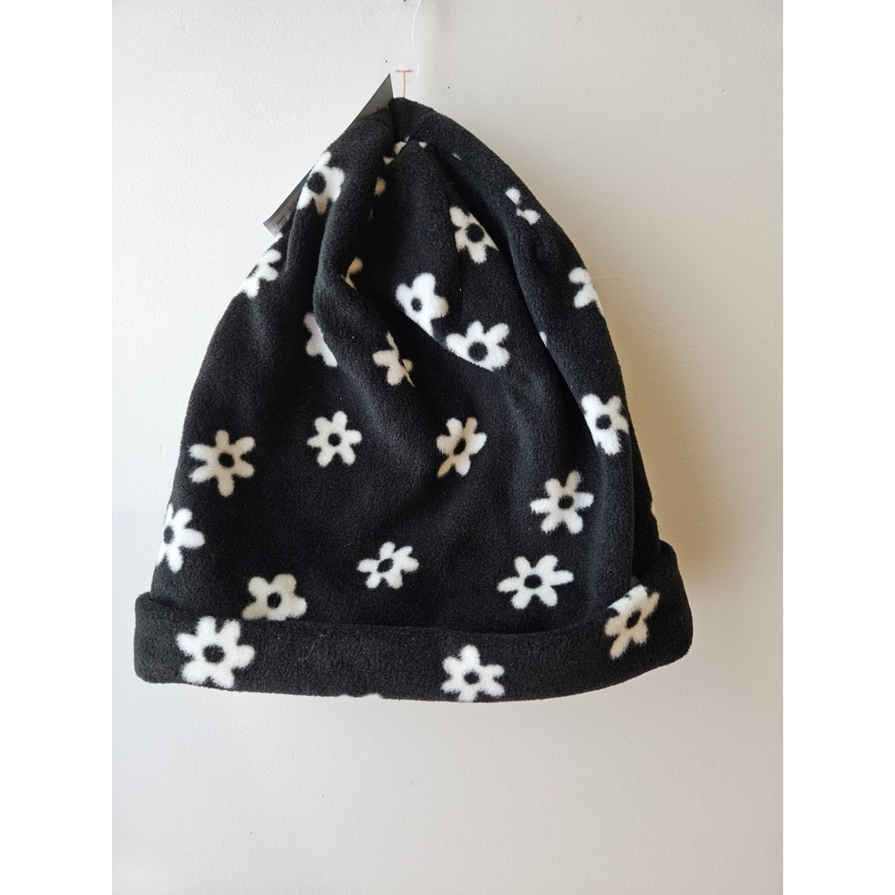 Cat & Jack Black Daisy Fleece Beanie Hat OSFM Kids Girls Winter Warm Soft NWT‎